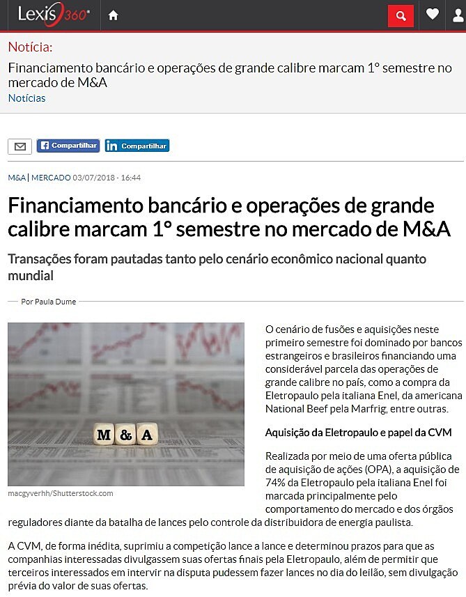 Financiamento bancrio e operaes de grande calibre marcam 1 semestre no mercado de M&A